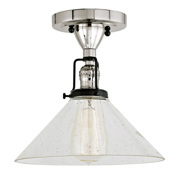Nob Hill Bailey Polished Nickel and Black One-Light Semi Flush Mount with Clear Bubble Glass, image 1